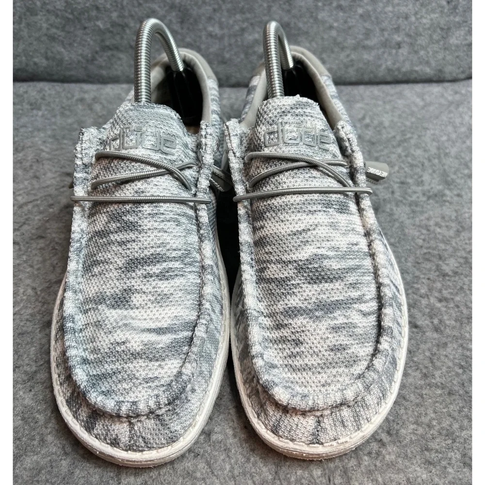 Hey Dude Wally Sox Grey White Marl Knit Slip On Loafers Mens Shoes Size 8